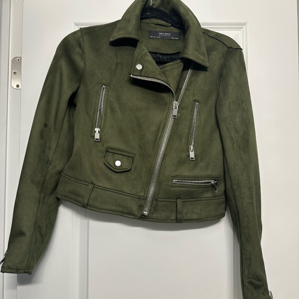 ZARA Olive Green Faux Suede Jacket